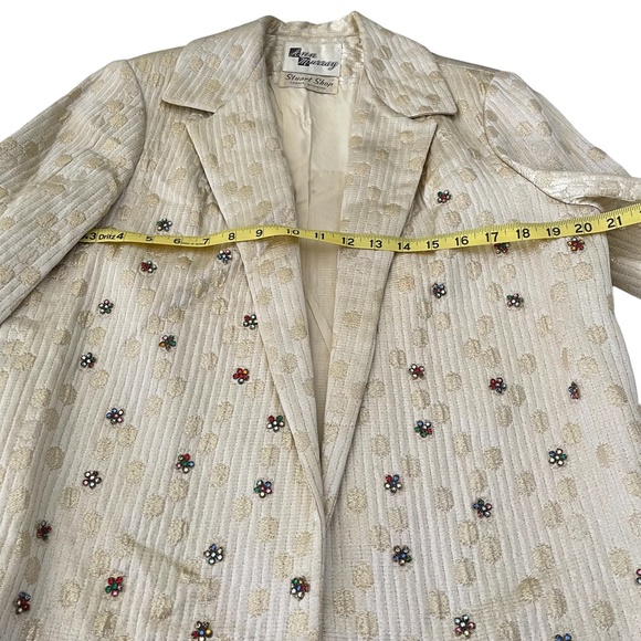 Ann Murray Vintage Dress Jacket Women 12 Golden Ivory Rhinestones Formal - Picture 2 of 13